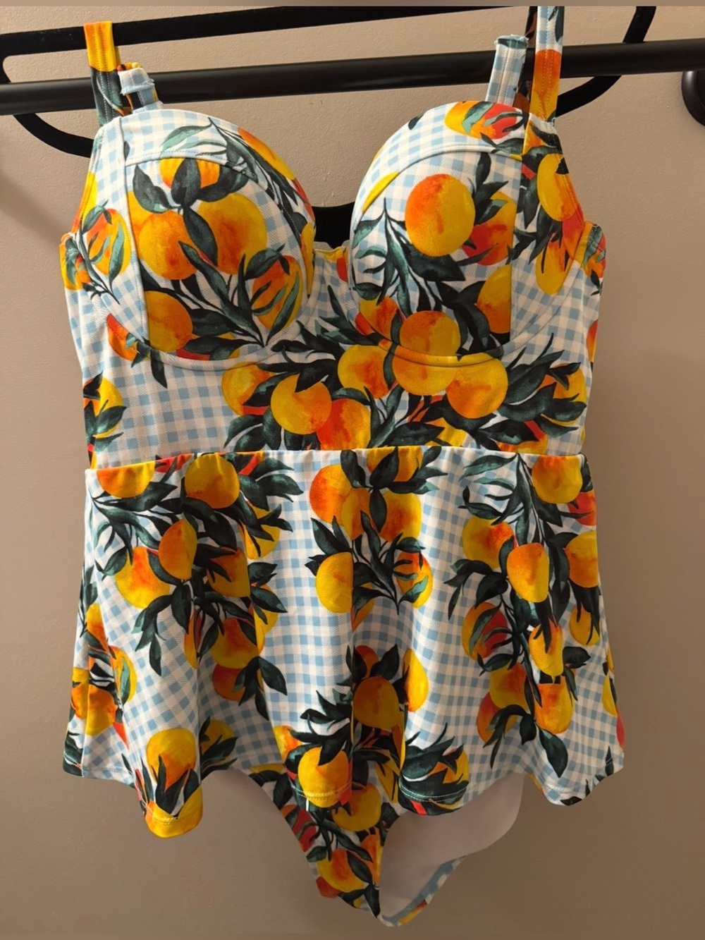 TORRID Blue Gingham-Oranges Push-Up Demi One-Piece Swimsuit Size 0 | L | 12 NWOT